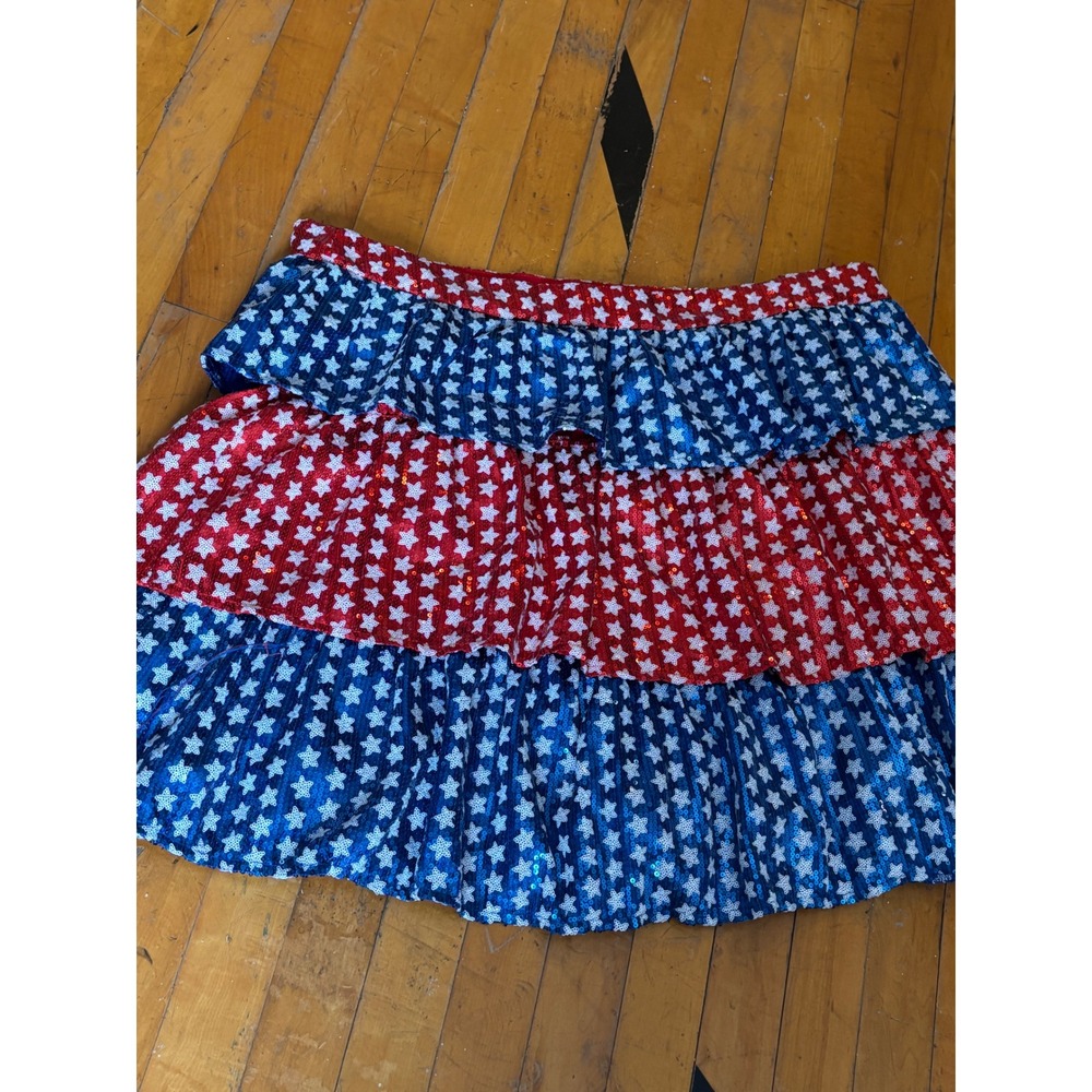 Queen of Sparkles Americana Sequin Star Ruffle Skort Red White Blue 2XL